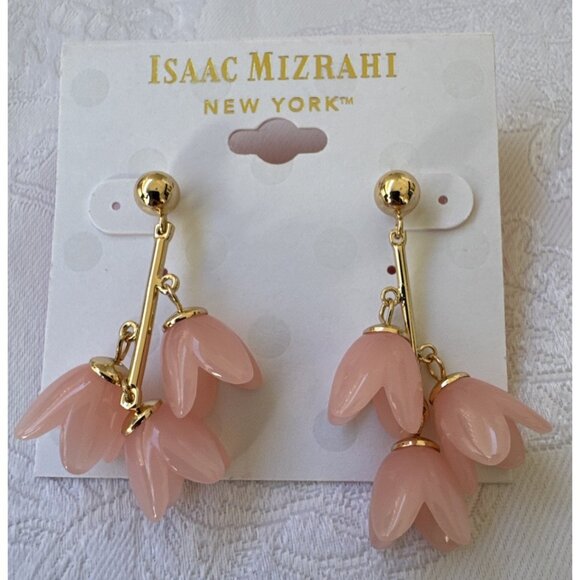 Isaac Mizrahi Dainty Light Pink Dangle Flowers Goldtone Earrings MSRP $38 - Picture 3 of 9
